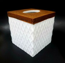 AMG WHITE,FAUX WOOD RESIN DIAMOND SHAPE TEXTURE TISSUE BOX HOLDER,NAPKIN COVER
