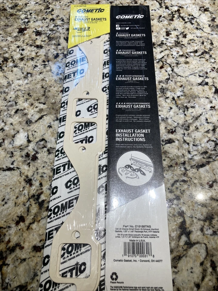 2 juntas de colector de escape Cometic c15189tng para Gm Chevy 23 SBC puerto rectangular Foto 3 de 4