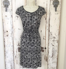 Merona Size Small 4 Womans Black Gray White Polka Dot Cotton Casual Career Dress