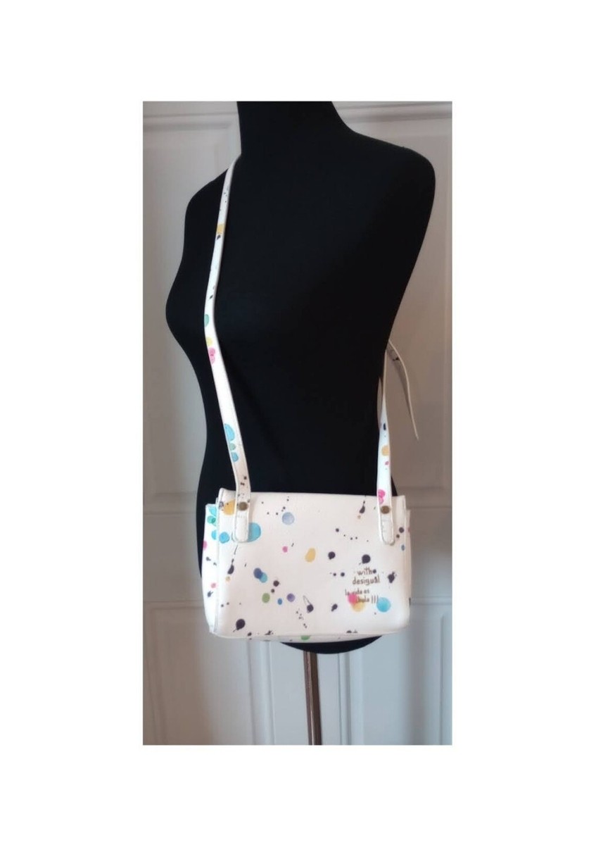 SWEN Desigual 6123604 Desigual Small Crossbody White W/ Paint Splatter Vegan