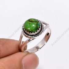 Green Copper Turquoise Ring 925 Sterling Silver Boho Rings Jewelry Gift for Her