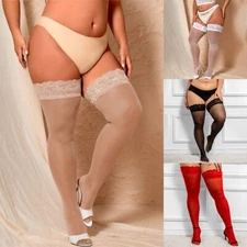 1x Women Plus Size Lace Thigh High Silicone Stockings Anti Sex Socks Flesh Color
