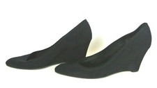 Salvatore Ferragamo Black Wedge 7 Solid Vegan Heels Made In Italy 1024