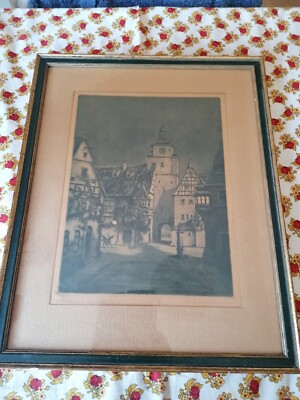   radierung von friz hartmann 1878bis 1961   motiv rotenburg 1939 ob der tauer