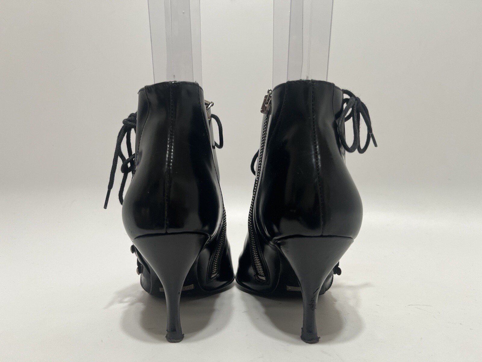 Vtg DOLCE & GABBANA EARLY 00s GLOSSY LEATHER LACE UP BOOTS 36.5 image 3