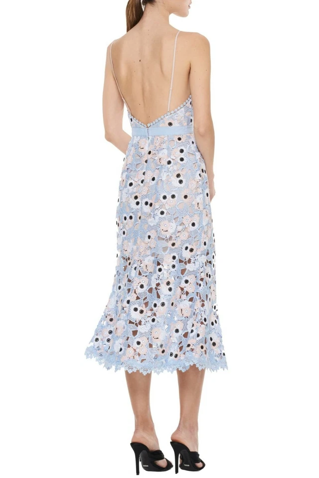 Vestido Midi La Maison TALULAH Azul Desnudo Blanco Floral Crochet Transparente Encaje XL = 10US Foto 2 de 4