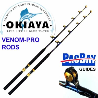 OKIAYA STANDUP TROLLING RODS 50-80LB(2PACK)VENOM-PRO CARBON BLANK/PAC BAY GUIDES