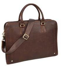 Echt Leder Aktentasche mehrere Taschen Laptoptasche Business Büro Tasche Rostbraun