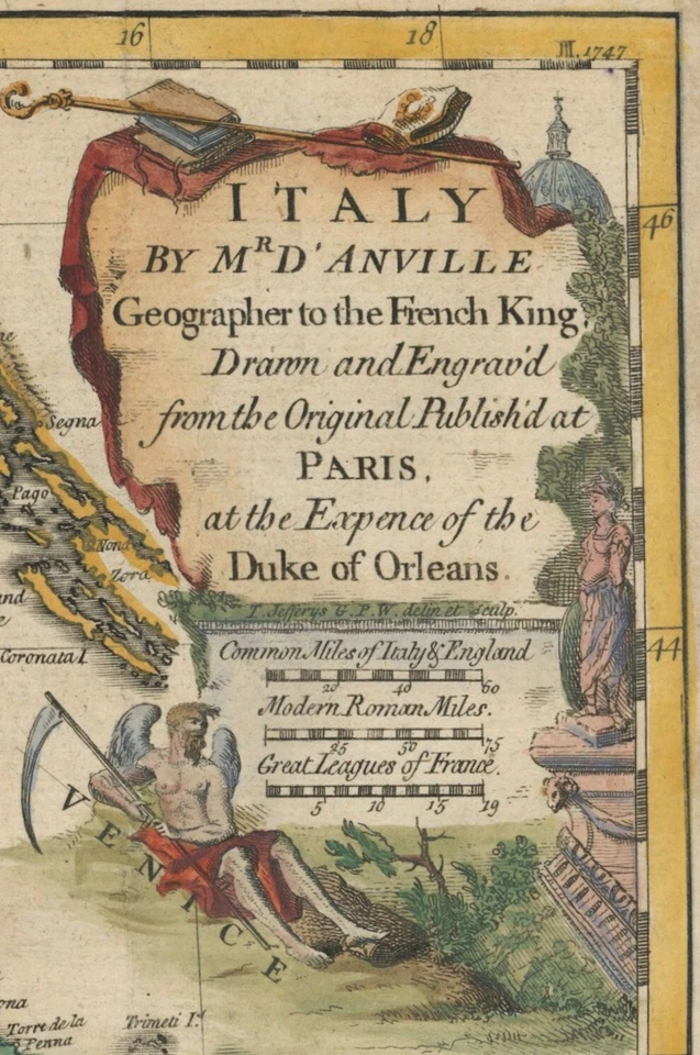 Antique Map "Italy by Mr. D'Anville" Thomas Jefferys, 1747 - Image 3 of 4