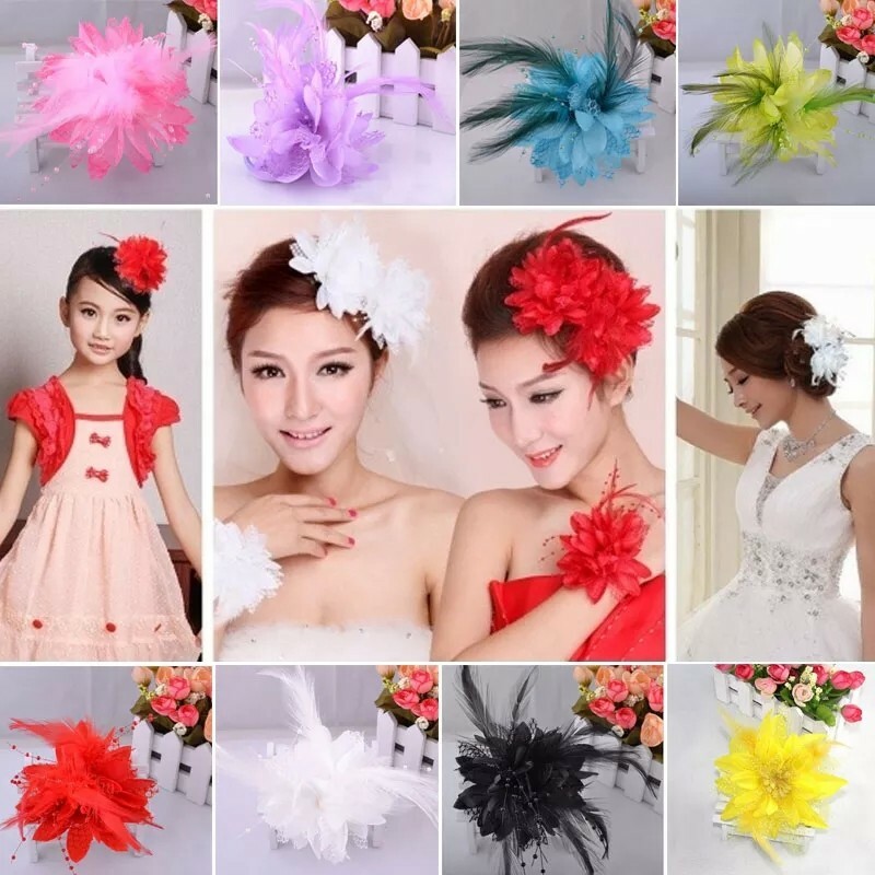 Flower Feather Bead Corsage Hair Clip for Women Bridal Hair Accessories