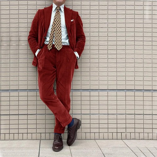 Men's Retro Corduroy Suit Two Piece Single Breasted Jacket Pants Casual 2 Pieces - Picture 27 of 27