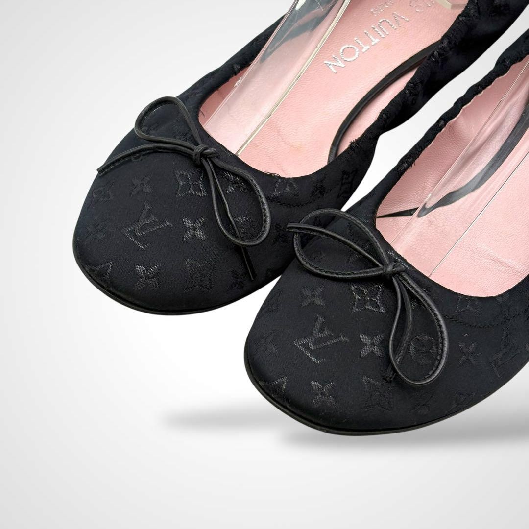 靴 Louis Vuitton Monogram Ballet Shoes BK Louis Vuitton Monogram Ribbon Flat Ballet Shoes Black