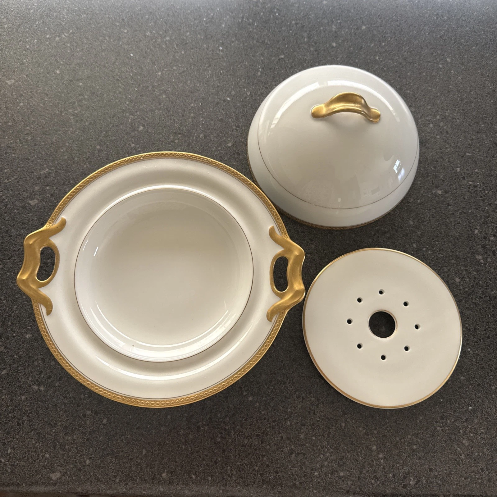 Vintage Theodore Haviland Porcelain Limoges White Covered Butter Dish with Strai