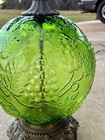 VINTAGE MIDCENTURY GRAPE PATTERN GREEN GLASS HURRICANE LAMP — photo 4