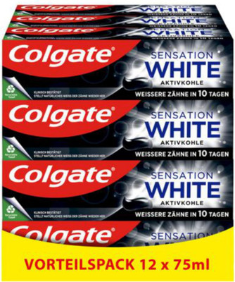 Colgate Zahnpasta Sensation White Aktivkohle Whitening schonend 12 x 75 ml