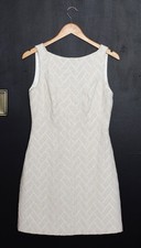 Ted Baker Lelli Textured Shift Dress Ivory Geometric Size S Retro Mod Art Deco