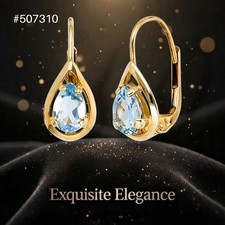 Elegante Tropfen Ohrringe 333 Gelbgold 8K  mit Blautopas Hellblau Boutons Gold