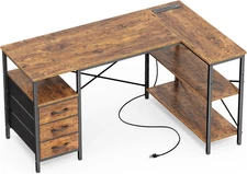 Huuger L Shaped Office Desk with Power Outlets, 47 Inch Computer Desk with 3 Dra