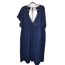 Asos Curve Blue Eyelet Open Back Dress Romantic Feminine Flowy Tie Short Sleeve