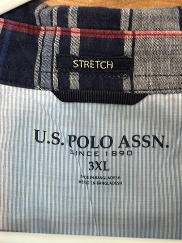 U.S. Polo Assn. Mens 3XLT Button Down Blue Plaid Short Sleeve Shirt Pocket - Picture 3 of 7