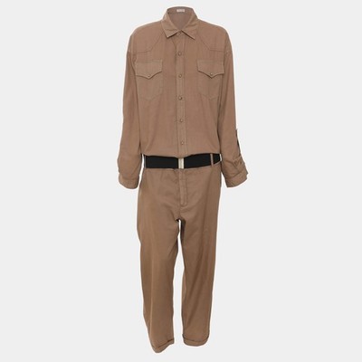 Brunello Cucinelli Jumpsuit Khaki Baumwolle mit Gürtel M