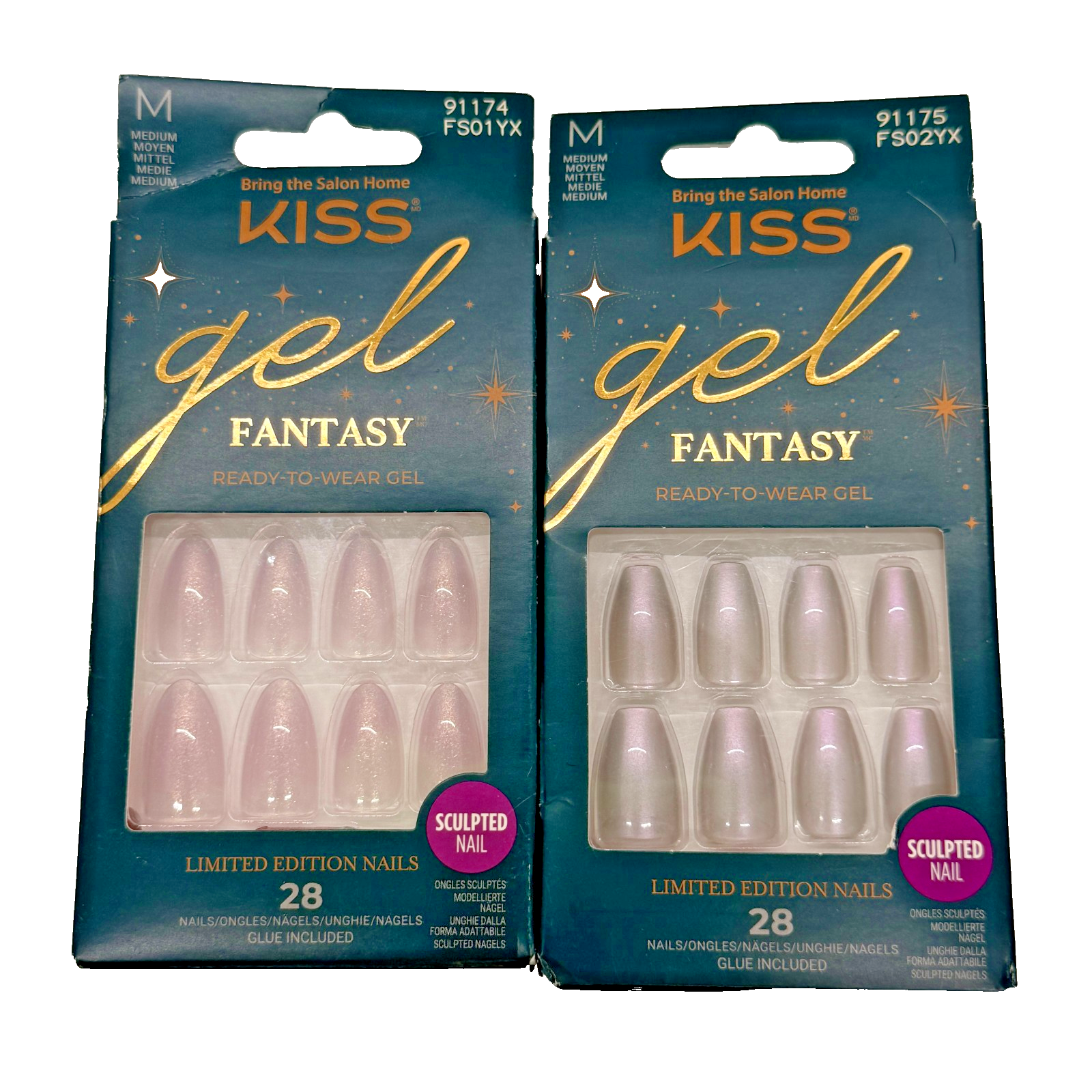 2-PACK Kiss Gel Fantasy Ready To Wear Gel 28 Nails Sculpted Nails 91174 91175