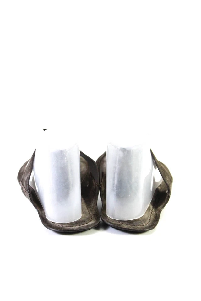 Женские замшевые сандалии Zara с заклепками на подушке с открытым носком с Т-образным ремешком коричневые размер 10 США 40 ЕС - Изображение 3 из 4