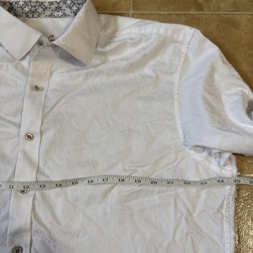Robert Graham Shirt Men's XXL White Contrast Flip Cuff Geometric Jacquard Print - Picture 10 of 11