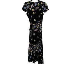 Free People Jess Black Floral Short Sleeve Wrap Maxi Dress Women's Size S
