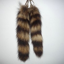 Animal Tail Fur Pom Pom Keychain Charm, Faux Raccoon Fur Fluffy Keyring
