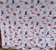 Vintage Nautical Childrens Fabric White Boats Anchor Sewing Fabric
