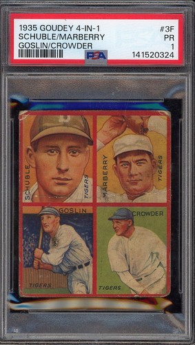 Crowder, Goslin, Marberry, Schuble #3F 1935 Goudey 4 in 1 card