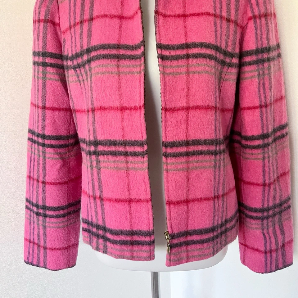 Chaqueta Blazer Vintage Años 90/Y2K Rosa Mezcla Mohair Lana A Cuadros Acrílico Escuela Niña Foto 4 de 4