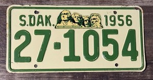 1956 South Dakota license plate. Good Condition-# 27 1054