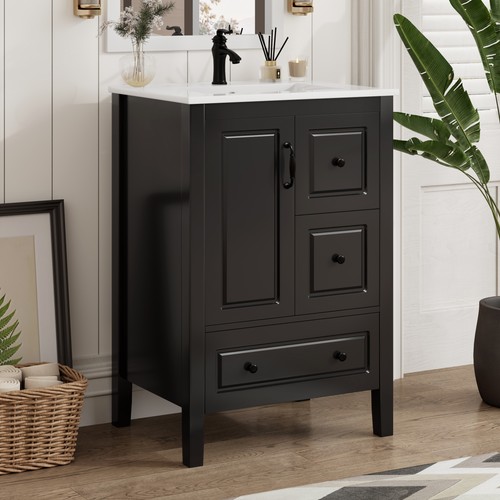 Bathroom Vanity w/Ceramic Sink Freestanding Storage Cabinet w/Soft-closing Door - Picture 25 of 48