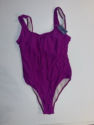 Summer Mae Purple One Piece Swimsuit Nylon Spandex Wide Strap L Women