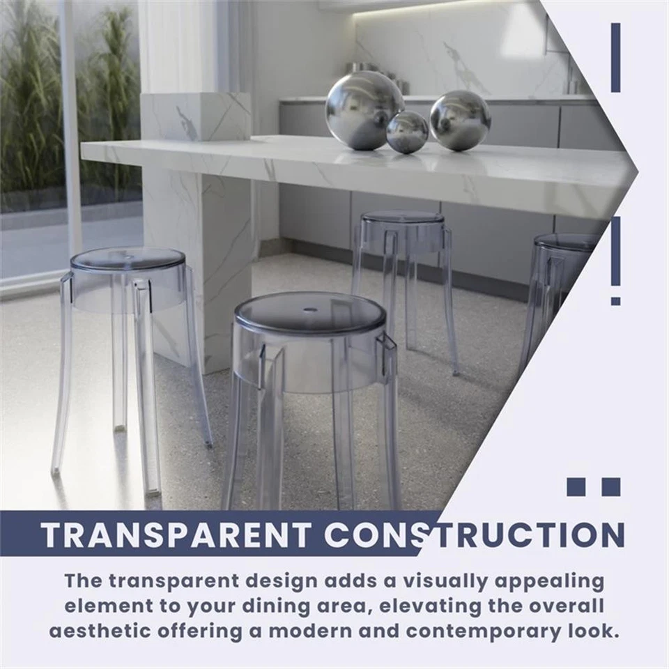 LeisureMod Averill Modern Plastic Dining Stool for Dining Room Clear - Single - Image 4 of 4