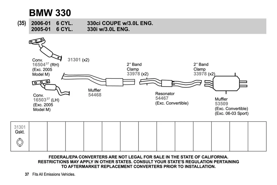 For BMW X5 2001-2006 Walker Fiber w Steel Core 2-Bolt Exhaust Pipe Flange Gasket Foto 3 de 4