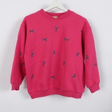 Vintage 80s Floral Flowers Embroidered Violets Women's Sweatshirt Boxy Small VTG