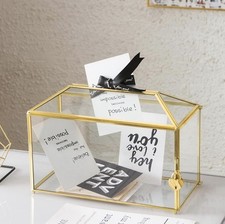 NCYP Wedding Cards Box with Slot and Lock - 12.6" x 5.9" x 9" - Geometric Gla...