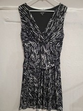 Nine West Abstract Print Dress 12 Black White Grey Ruched V-Neck Career Cocktail