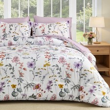 King Comforter Set, White Botanical Floral Comforter Sets King Size for All Seas