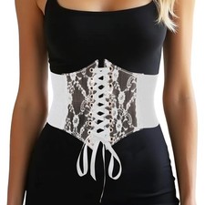 Wide Corset Dress Belt Elastic Lace Waist Belt Tied Waspie Waist Cinch for W...