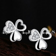 Designer Inspired 925 Sterling Silver 3-Heart Flower Crystal Stud Earrings F1030