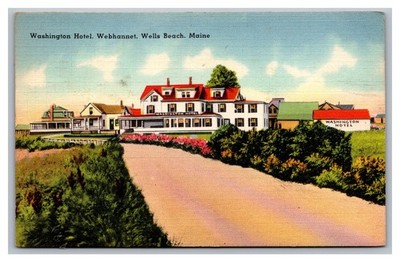 Wells Beach ME Maine Webhannet Washington Hotel Posted 1943 Linen Postcard