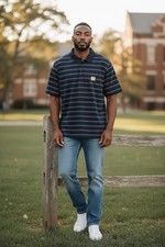 Cutter  Buck Notre Dame Polo Shirt Large Navy Striped CB DryTec Performance