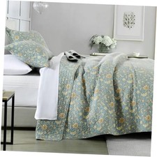 Quilt King Size - 100 Cotton Blue Quilt Beige King 98"x106" Blue/Beige