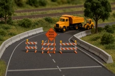 10 - Jersey Barrier Road Work Construction PLUS End Pieces - 3 Styles HO Scale