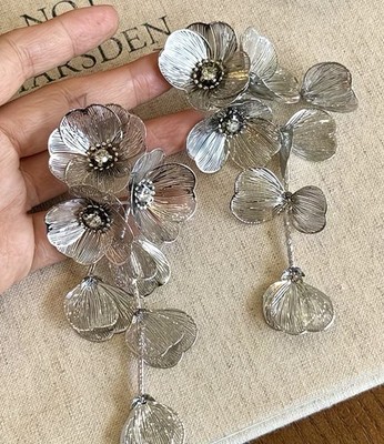 Zara Kate Middleton Silver Earrings Bafta Kate Flower Statement Cascading Boho 