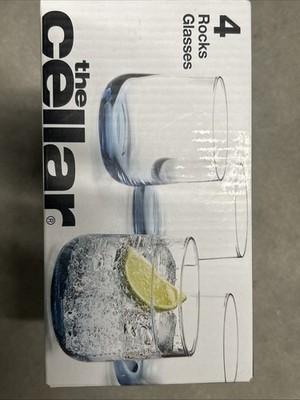 $60 Set of 4 Clear Glass 11oz Rocks Glasses The Cellar Gil Collection -